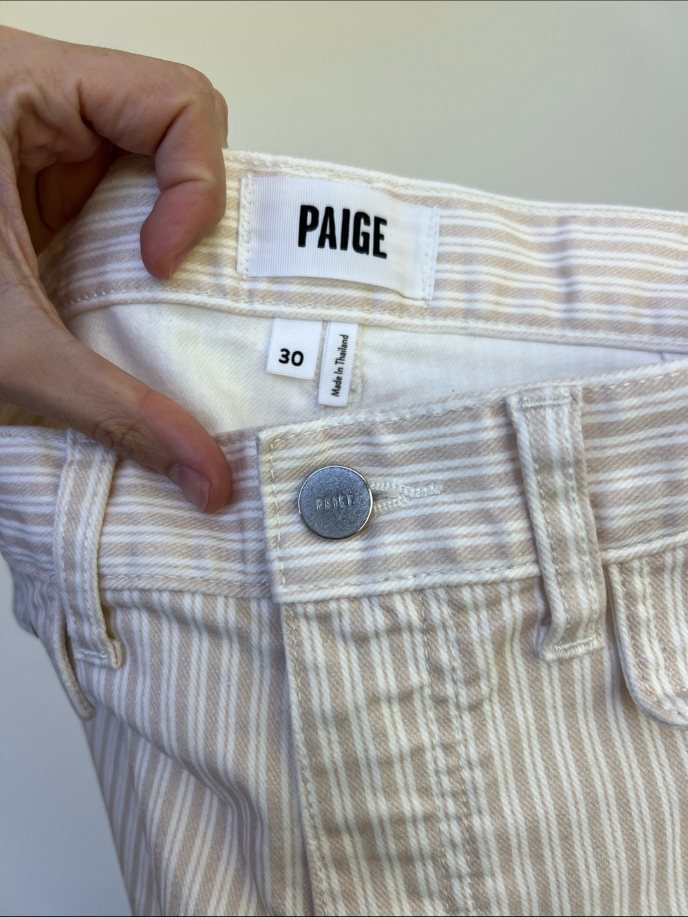 PAIGE anessa tonal cream and tan stripe wide leg slight crop jeans raw hem 30 - Picture 4 of 10